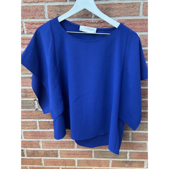 Amanda Uprichard Cobalt Blue Layered Flutter Sleeve Top Size Small - Picture 2 of 6